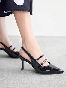 CUCCOO BIZCHIC Giày cao gót mũi nhọn màu đen dành cho nữ, kiểu slingback, thích hợp cho hoạt động ngoài trời, đi làm, dự tiệc, tiệc chiêu đãi, công sở, mùa xuân. - màu đen - Xem 5