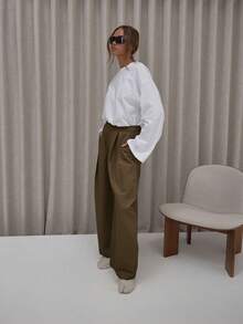 MUSERA Pleated Wide Balloon Leg Suit Trousers Classy Cute Sexy Streetwear Fall Autumn Night Out  Party Spring - Brown - View 5