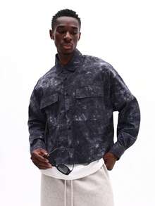 SUMWON Oversized Long Sleeve Button Down Shirt With Splattered Print Design For Casual Wear - Black - View 2