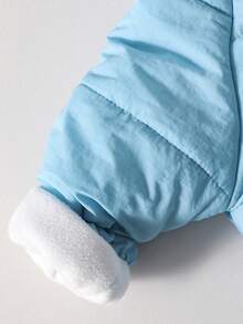 SHEIN Playful Pals 男婴幼儿0-3岁日常休闲百搭保暖抓绒熊耳连帽衫外套，秋冬季 - 藍色 - 查看 5