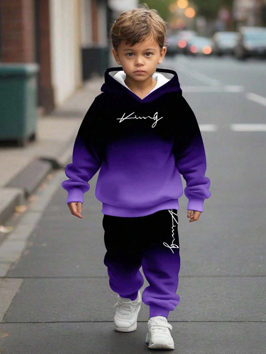 2 Stücke/Set Kleine Jungen Loose Fit Lässig Bequeme Langarm Hoodie Sweatshirt mit Buchstaben Grafik, geeignet für Herbst/Winter