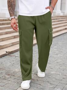 Manfinity Homme 大码男士纯色休闲裤 - 墨綠色 - 查看 4