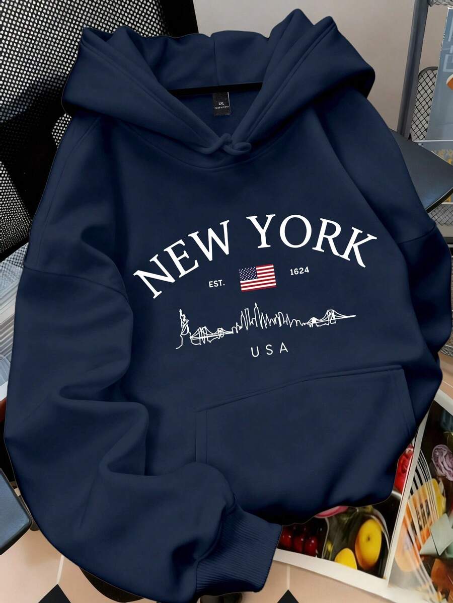 EMERY ROSE Áo sweatshirt nữ cỡ lớn, kiểu dáng thường ngày, in chữ, vai rớt, thích hợp cho mùa thu/đông, lễ tốt nghiệp, dịp giáo viên, tựu trường. - Màu xanh hải quân - Xem 1