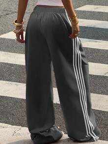 Muchica Quần ống rộng dệt kim màu xám đậm, quần nỉ thể thao dành cho nữ - Màu xám đen - Xem 2