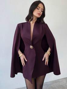 Firerie Women's Elegant Burgundy Autumn Cloak Metallic Poncho Flare Sleeve Vintage Velvet Coat,Party Night Date Christmas New Year Wine Red Dress - Burgundy - View 7
