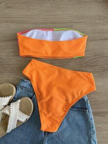 Swim Vcay Women's Summer Beach Color Block Neon Bandeau Sexy Bikini Set Bathing Suit - Multicolor - View 6