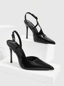 CUCCOO SZL Women's Pointed Toe Buckle Design Fashionable High Heels, Versatile For Daily Wear For Christmas - Black - View 2