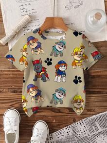 Rubble X SHEIN Young Boy Cartoon Pattern Cute Crew Neck Short Sleeve T-Shirt - White - View 1
