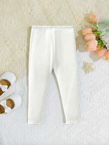 SHEIN 女童保暖针织打底裤，休闲日常时尚百搭外套 - 白色 - 查看 2