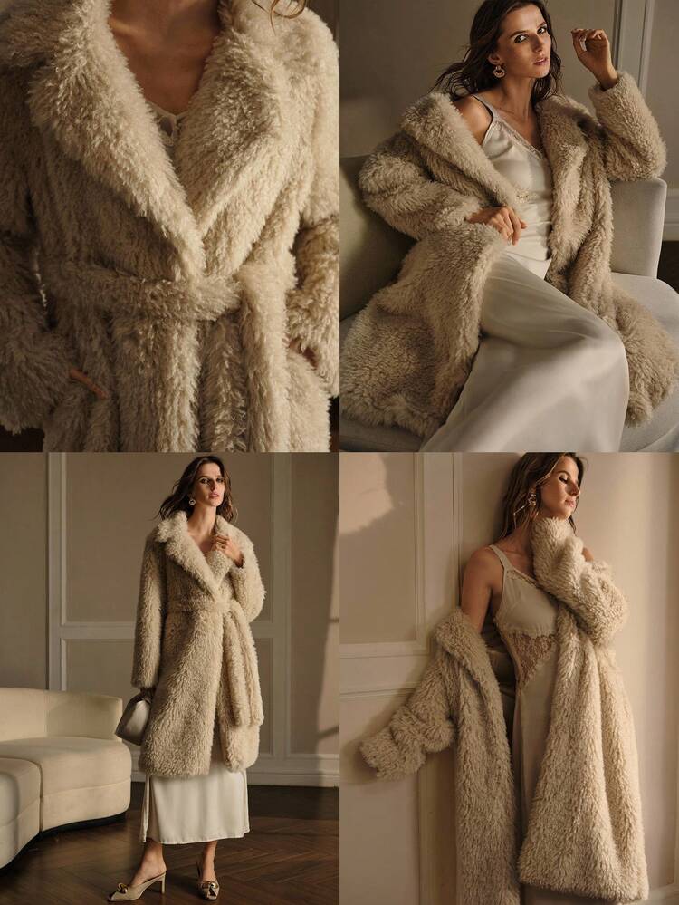 BELTED OVERSIZED FAUX FUR COAT