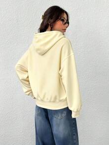 SHEIN EZwear 女士前拉链长袖口袋卫衣，简约休闲，适合毕业、教师、秋冬返校季穿着。 - 杏色 - 查看 2