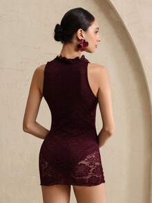 Swim Oasis Women's Lace Halter Long Flowing Dress, Suitable For Party Wear In Autumn/Winter - Burgundy - View 8