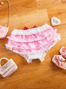 FairyFlirt Mehrschichtige sternförmige Mesh-Glanz Mehrschicht Satin Blumen Spitze Schleife Bloomers in Kontrastfarben, süß, Lolita-Stil, für Musikfestivals und Partys, Damen-Unterwäsche - Heißes Pink - Übersicht 9