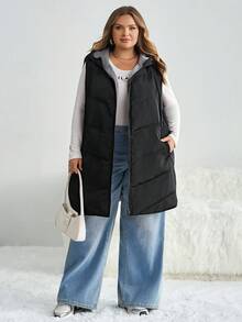 SHEIN CURVE+ 大码女式带帽无袖羽绒服，秋冬季 - 彩色 - 查看 9