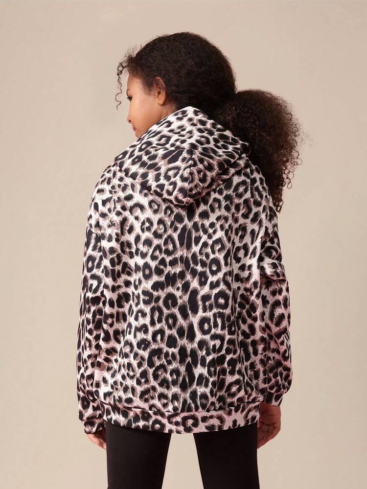 레오파드 프린트 후드 티셔츠