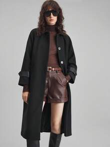 Ontre 2025新款女士宽松黑色长袖长款外套，休闲商务风，复古风格，适合办公室、外出、俱乐部、万圣节、圣诞节、情人节等节日穿着。 - 黑色 - 查看 4