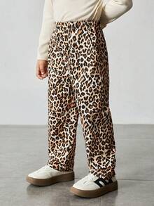 Maija Kids Maija Kids 女童豹纹针织柔软弹力腰休闲裤，百搭舒适 - 卡其色 - 查看 3