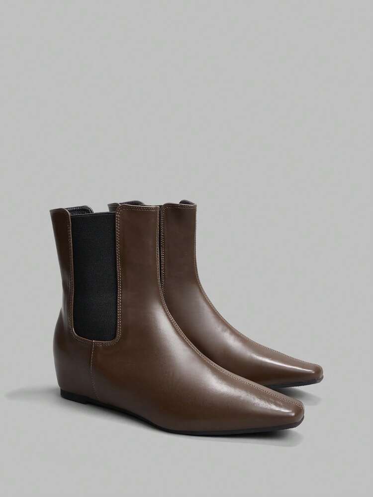 Women's European & American Style Ankle Boots, New Autumn/Winter Square Toe Flat Slim Boots For Christmas