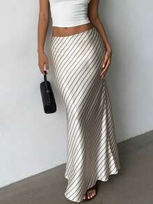 Aloruh Women's Elegant Low Waist Striped Print Fishtail Skirt - Multicolor - View 6