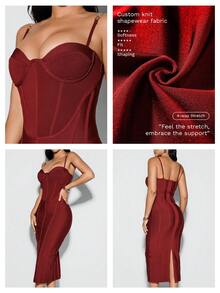 Nuvra Đầm midi dệt kim không tay dây mảnh màu trơn lãng mạn dành cho nữ - Màu đỏ tím - Xem 9