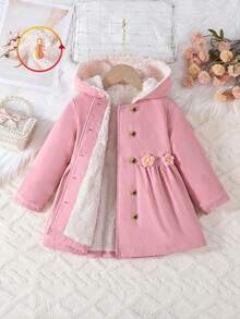 SHEIN Giacca invernale casual con cappuccio e fodera termica per ragazze pre-adolescenti