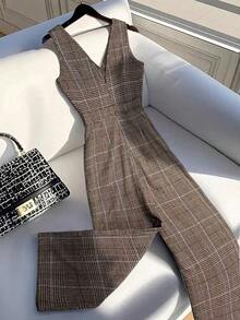 GlowEve Women's Woven Casual Vacation Style Autumn Jumpsuits - Coffee Brown - View 2