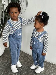 SHEIN Bộ đồ liền thân denim rộng rãi, đa năng cho bé trai - Nhiều màu - Xem 3