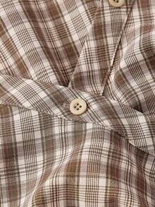 SHEIN MOD Women's Plaid Long Sleeve Ruched Casual Mini Dress - Apricot - View 3