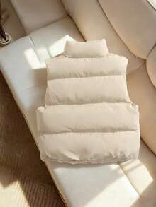 SHEIN Tween Girl Casual Street Style Short Stand Collar Zip-Up Padded Coat Outerwear, Apricot - Apricot - View 2