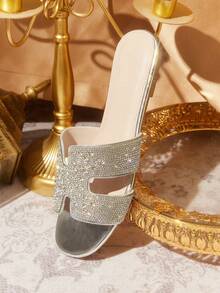 CUCCOO TILAWA Women's Rhinestone Embellished Casual/Party Flat Sandals, - Silver - View 6