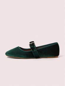 CUCCOO DOLLMOD Damen elegante, niedliche, vielseitige grüne klassische Samt Mary Jane Ballerinas - Minzgrün - Übersicht 4