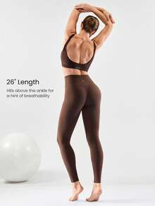 GLOWMODE 26英寸 FeatherFit™ Keep It Classic 无缝高腰粘合舒适后袋紧身裤，适合低强度瑜伽、日常穿着，秋冬季 - 肉桂靈感 - 查看 4