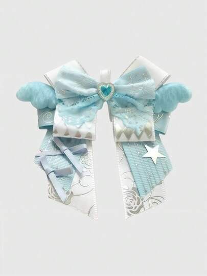 Anime 1 pieza Llavero y llavero con forma de lazo con estampado de nota musical dulce y lindo, parche de encaje, alas 3D, estampado de estrella con lámina Y2K, accesorio hecho a mano tipo Lolita para tarjetero de campus