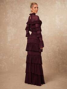 Lumalex Robe moulante en maille à manches longues avec col Top et volants exagérés pour femmes