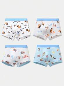 4条装 男童卡通汽车印花弹力腰带休闲平角内裤