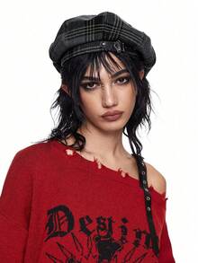 ROMWE Grunge Punk 1顶女士时尚格子五角星贝雷帽 - 多色1 - 查看 4