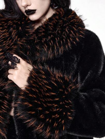 Women's Vintage Patchwork Faux Fur Collar Belt Jacket