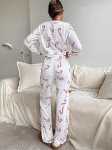 Aloruh 女士优雅休闲全印花圣诞图案圆领长袖 T 恤连衣裙，圣诞装 - 彩色 - 查看 3