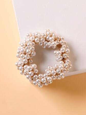 1pc Faux Pearl Decor Hair Tie For Daily Casual Outing Wear Elegant,Woman Head Accessories, Woman Hair Accessories Ponytail Holders Hair Elastics Hair Rubber Bands Scrunchies Hair Rope Elastic Hair Tie, Hair Bobbles Hairbands Gym Beauty Makeup Woman Accessories