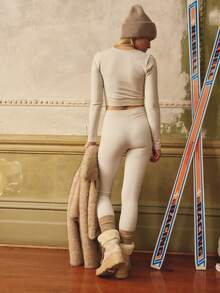 Aralina Leisurewear Two Tone Ribbed Seemfree Long Sleeve Scoop Neck Top And High Waist Legging Two Pieces Active Gym Workout Set - Multicolor - View 3