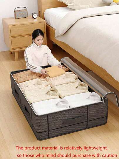 SHEIN 1 pezzo Contenitore per la camera da letto, organizer per biancheria da letto ad alta capacità, borsa multifunzionale per riporre sotto il letto, borsa per riporre indumenti, semplice accessorio organizzativo per la casa che aiuta a mantenere lo spazio ordinato, scatola di stoccaggio pieghevole in tessuto, mago dello spazio, accesso conveniente, preoccupazione gratuita per le stagioni, vibes boho