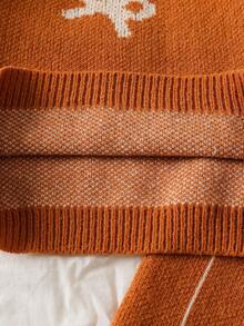 Genkimix Kids 秋冬季少女毛衣套装（两件套），可爱彼得潘领蝴蝶结针织套头毛衣，直筒开衩裤 - 鏽棕色 - 查看 7