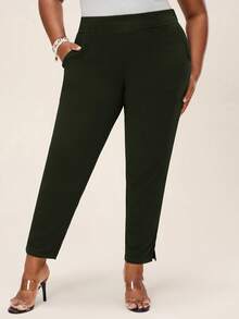 Comfylo Plus Size Women's Casual Commuter Pants Plus Size Women Clothes Curve Plus Size Pants Petite Curve Pants Plus Size Pants Joggers Plus Size - Dark Green - View 1