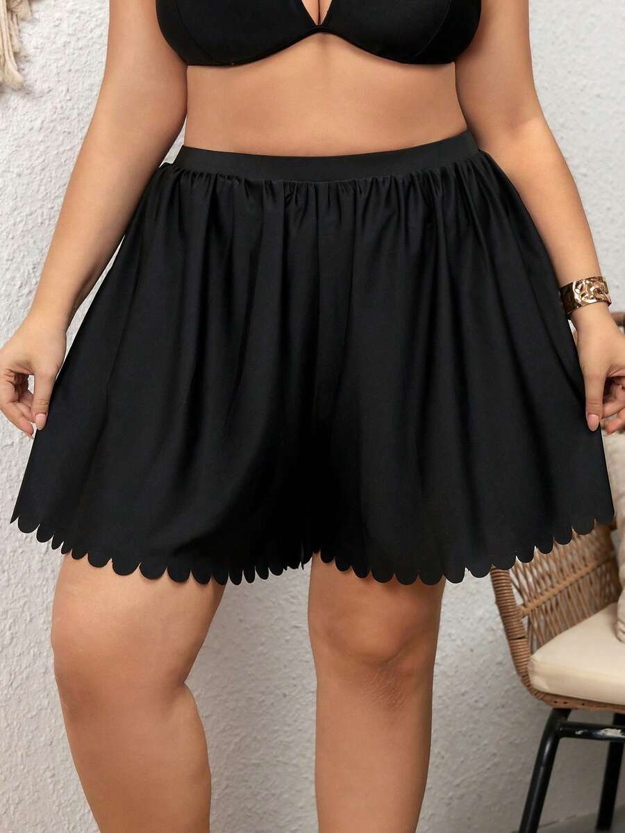 SHEIN CURVE+ Plus Size Women Laser Cut Floral Black Swimsuit Dress