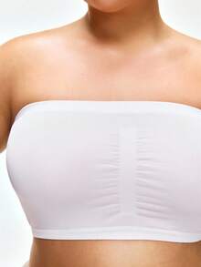 SHAPORA Plus Size Women Solid Color Comfortable Wireless Tube Top Bra - White - View 5