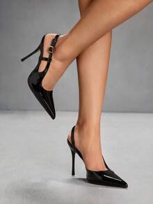 CUCCOO SZL Women's Pointed Toe Buckle Design Fashionable High Heels, Versatile For Daily Wear For Christmas - Black - View 7