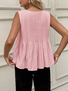 SHEIN LUNE Women's Casual Pleated Sleeveless White Cotton Blouse 100% Cotton Tops Pink Cotton Tops Summer Cotton Tops Cotton Sleeveless Tops Pink Summer Blouses Pink Tops Cotton Blouses Summer Tops Pink Summer Tops