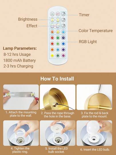 Teckwe Wand Lamps, Home Bedroom Living Room ative Lights, Adjustable Lighting view 7