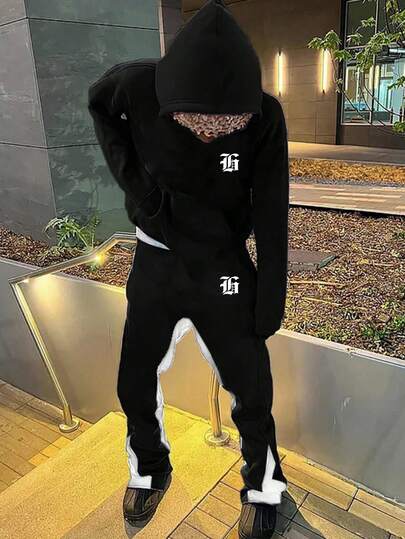 SHEIN 2pcs/Set Teens Boys' Loose Casual Graphic Hoodie And Sweatpants Set