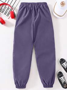 SHEIN 男童百搭侧条纹印花裤 - 紫色 - 查看 2